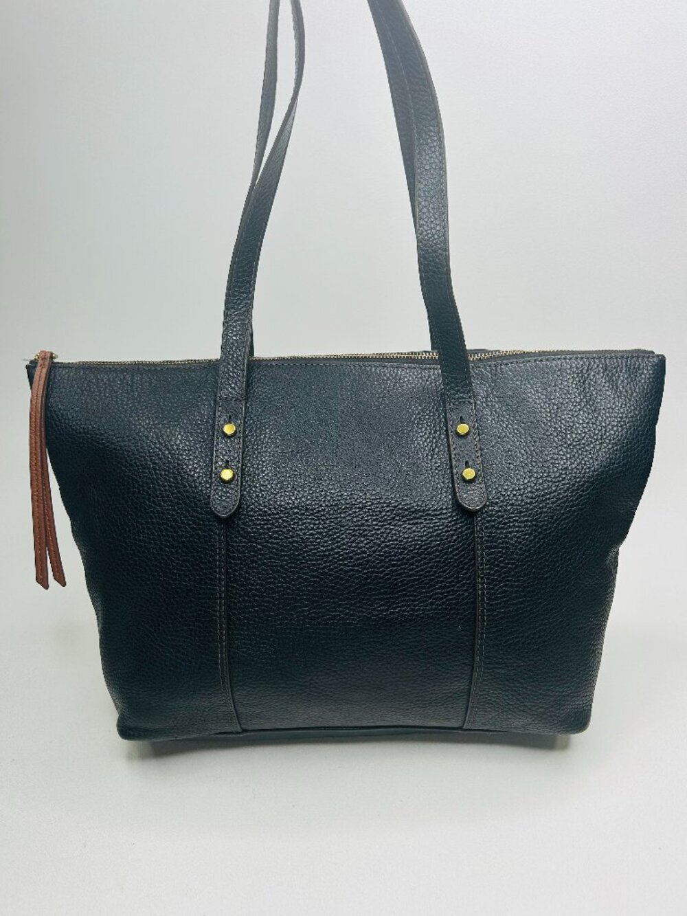 FOSSIL Jenna Tote Black Pebbled Leather Tote Bag Purse Zippered Shoulder
